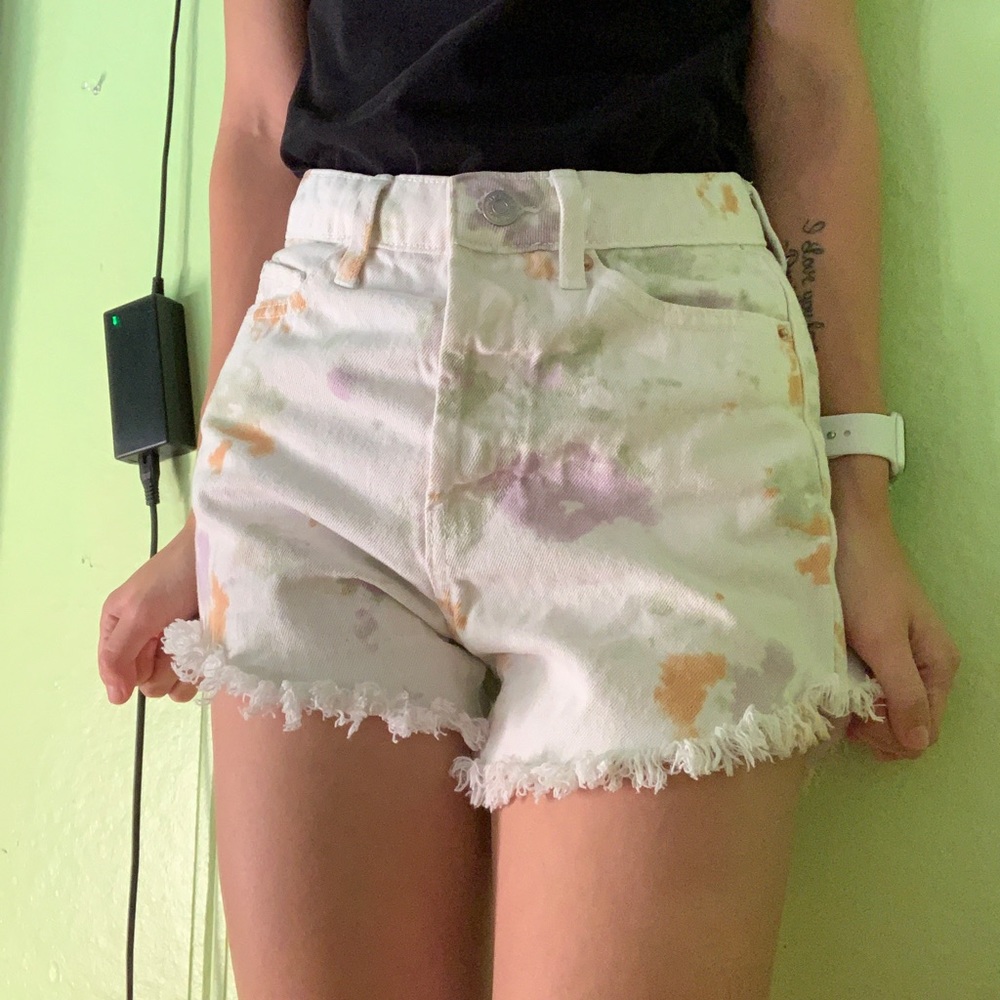 From wild fable, white shorts with orange, green, and purple tie dye